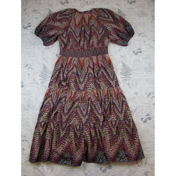 Anthropologie Conditions Apply Preppy Puff-Sleeve Geometric  Midi Dress Sz 16 - Picture 10 of 10